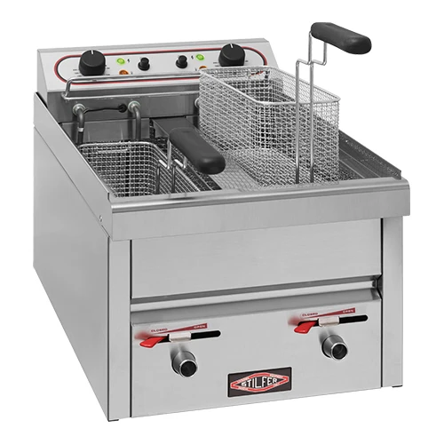 Stilfer električni namizni dvojni cvrtnik | Nerjaveče jeklo | 10 L + 10 L | 3650 W + 3650 W | Š40 x G60 x V39,5 cm