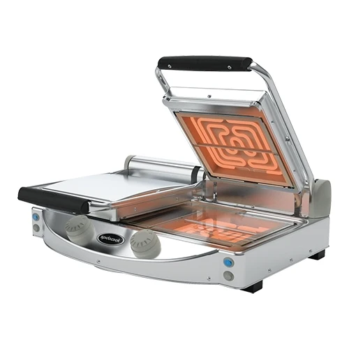 Kontaktni žar z gladkima ploščama in 2 grelnima conama | SpidoCook Spidoglass | Steklokeramični plošči | 3.000 W | Delovna površina 25 x 25 cm