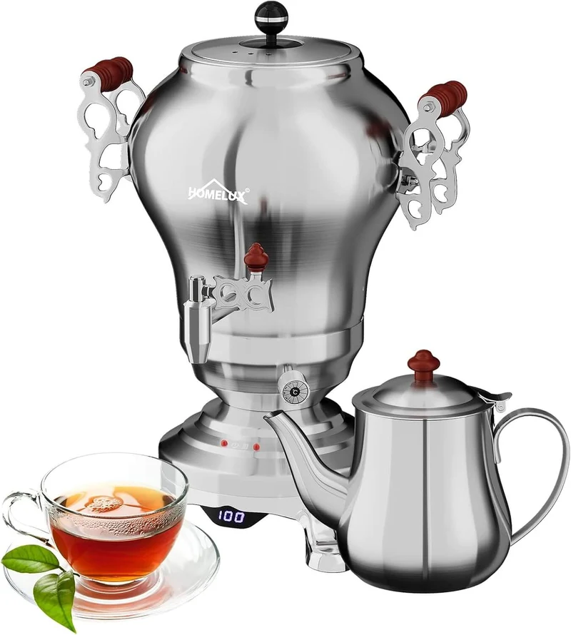 5L +1.6L / 2.5L +1.2L Elektrischer Samoware Edelstahl Teekocher mit 1850W, Warmhaltefunktion & Ablasshahn