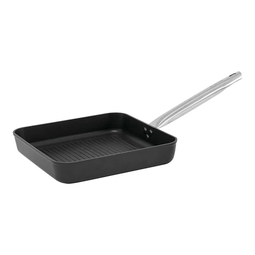Kvadratna rebrasta aluminijasta žar ponev z neoprijemljivim premazom | Pujadas Black Pro | 28 x 28 x H5 cm