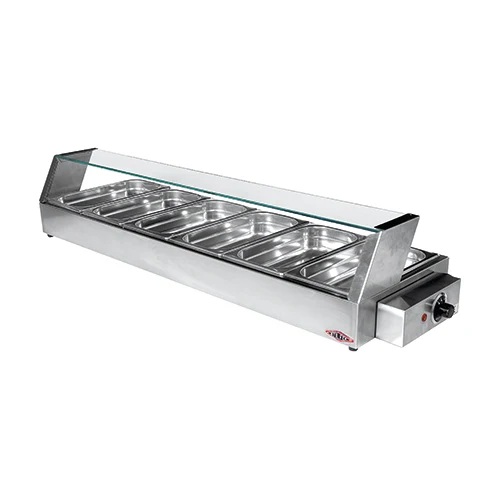 Stilfer ogrevana razstavna vitrina bain-marie | nerjavno jeklo, varnostno steklo | 6 x 1/3 GN, 1600 W, Š114.5 x G35.5 x V23 cm