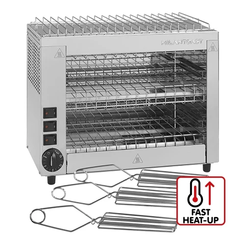 Dvonivojski toaster žar s časovnikom in odcejalnim pladnjem | MilanToast | nerjavno jeklo | 2700 W | 43 x 23 x V35 cm