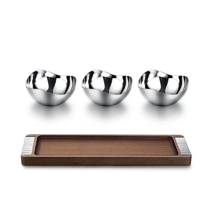 Modernes Snackschüssel-Set aus Edelstahl mit Servierplatte