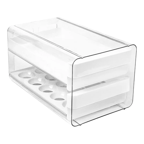 Prozoren naložljiv organizator za hladilnik s pladnjem za jajca | Great Plastic | Za 15 jajc | 16.5 x 26.5 x H14.5 cm