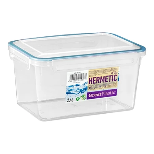 Hermetična posoda za shranjevanje živil | Great Plastic | Prozoren PP, zapiranje na sponke | 2,4 l, 22 x 15 x V11,5 cm