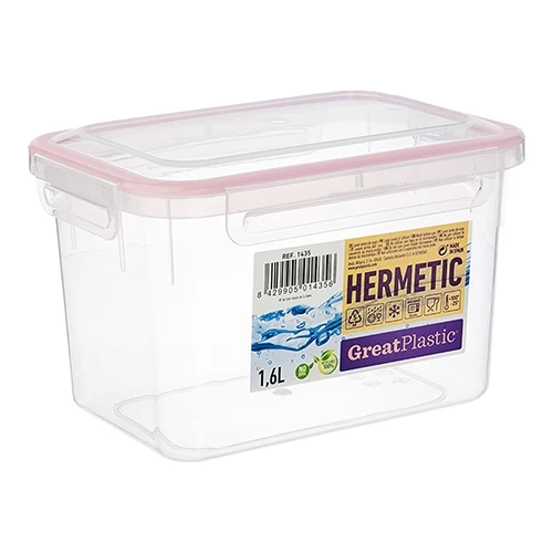 Nepredušna posoda za shranjevanje živil | Great Plastic | prozorna PP z zapiranjem na sponke | 1,6 L, 18 x 12,5 x H11,5 cm