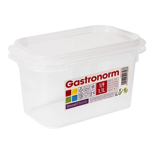 GN 1/9 posoda za živila z zrakotesnim tesnilom | Great Plastic | Prozoren polipropilen | 1.1 L, H100 mm
