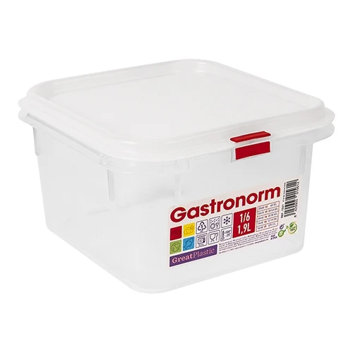 Great Plastic GN 1/6 posoda za živila z zrakotesnim tesnilom | Prozoren PP | 1.9 L, H100 mm