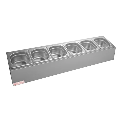 Max Pro dispenzer za dodatke iz nerjavečega jekla | 6 predelkov | 6 x GN 1/6, globina 150 mm | 102 x 21 x H20 cm