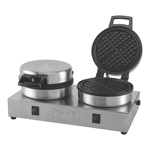 Pekač za vaflje iz nerjavnega jekla | Dualit | Satenasta obdelava z neprijemljivo prevleko | Za 2 vaflja Ø15 cm | 1.600 W