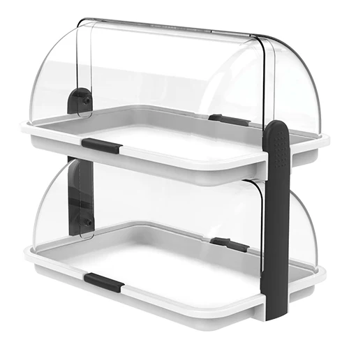 Biesse 2-nivojski bifejski razstavni podstavek z rolo pokrovom | bel polipropilen | 38 x 26 x H35.5 cm
