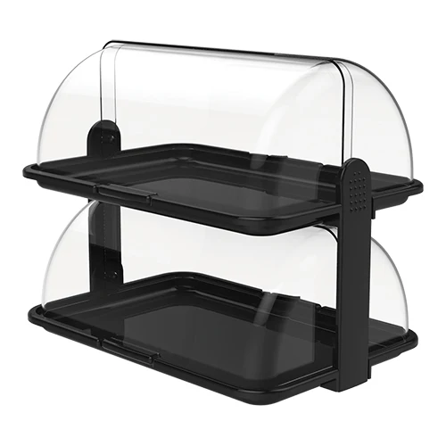 Biesse 2-nadstropno bifejsko razstavno stojalo z rolo pokrovom | črn polipropilen | 46.5 x 31.5 x H40 cm