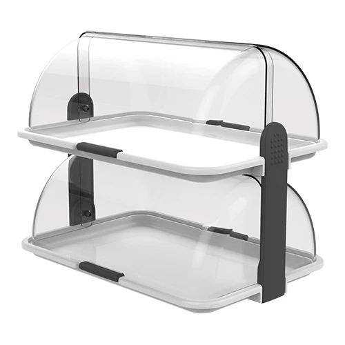 2-nadstropno bifejsko razstavno stojalo z rolo pokrovom | Biesse | bel polipropilen | 46.5 x 31.5 x H40.5 cm