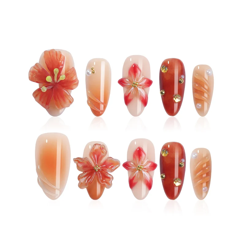 Kunstnagelset mit handgefertigten Blüten-Designs Karnz