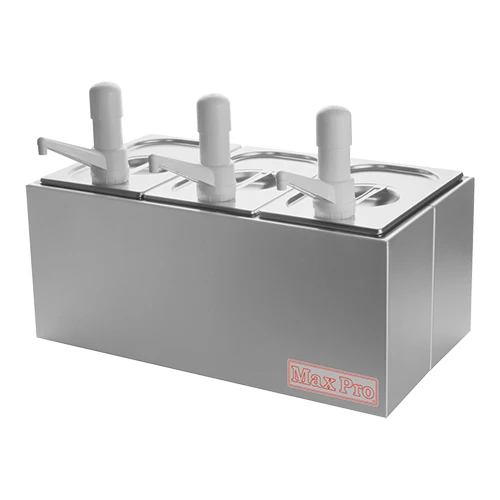 Dozator za omake iz nerjavnega jekla, 3 prekati | Max Pro | 1/4 GN, odmerek 30 ml | 3 x 4,8 L