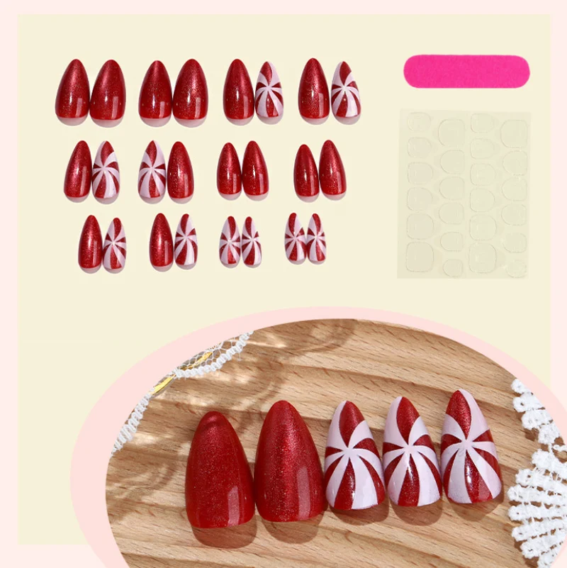 Kunstnagelset mit festlichem Zuckerstangen-Design Karnz