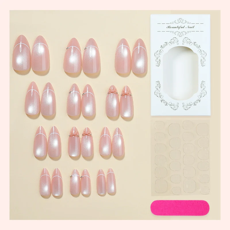 Kunstnagelset mit eleganten Schleifen- und Glitzerakzenten Karnz 1789119022