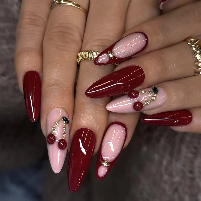 Kunstnagelset mit elegantem Rot- und Rosa-Design Karnz