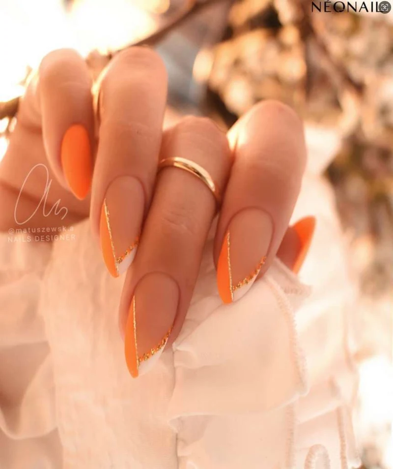 Kunstnagelset mit elegantem mattierten Finish und goldenen Akzenten Karnz