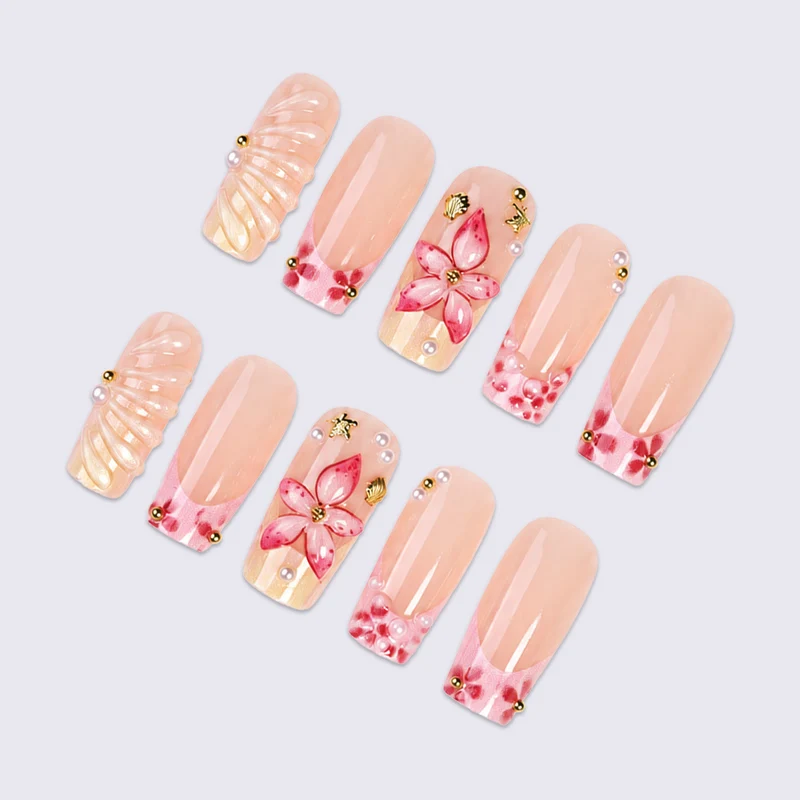 Kunstnagelset mit elegantem Blüten- und Glitzerdesign Karnz