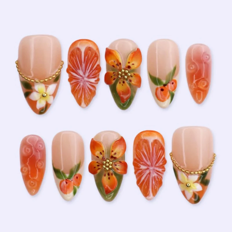 Kunstnagelset mit bunten Blumen- und Glitzerakzenten Karnz