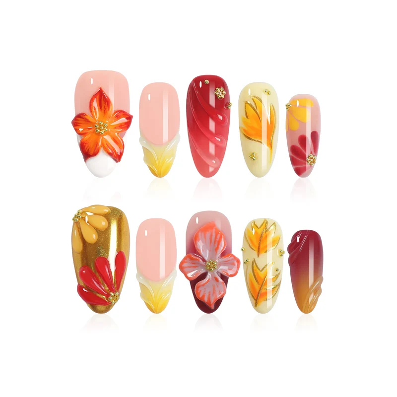 Kunstnagel-Set mit floralen Designs und glamourösen Verzierungen Karnz