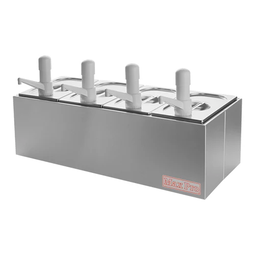 Dozator za omake iz nerjavnega jekla s 4 predelki | Max Pro | 1/4 GN, odmerek 30 ml | 4 x 4,8 L