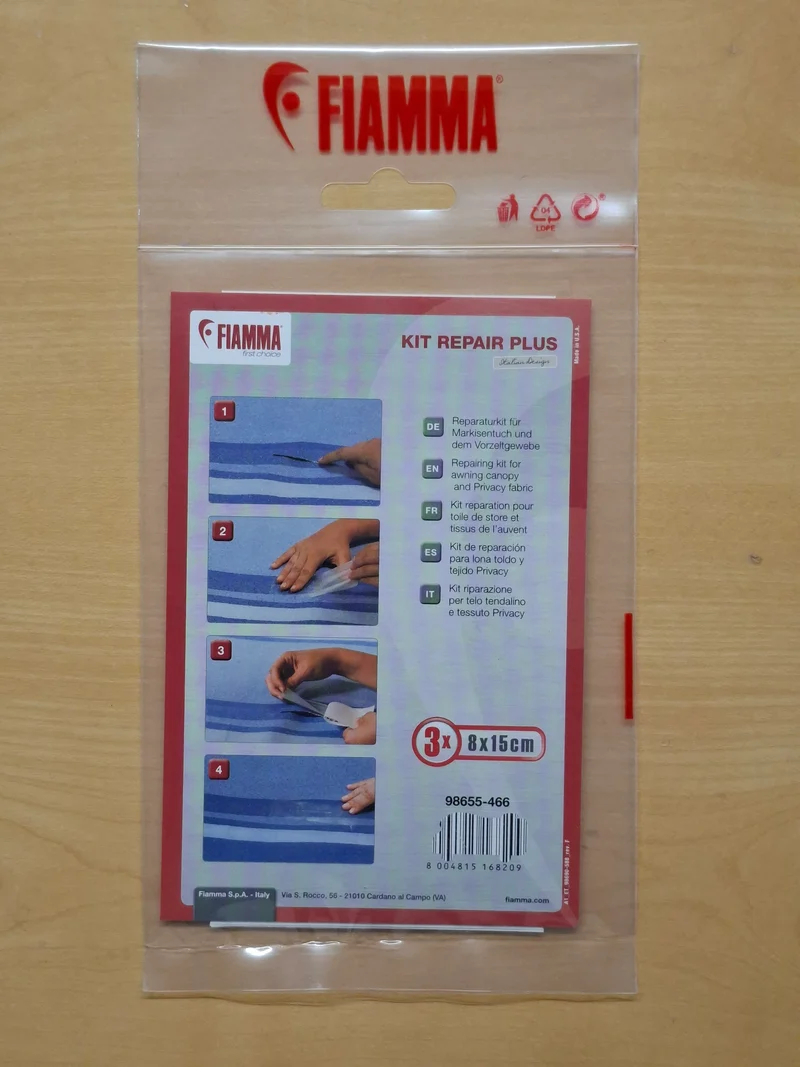 Fiamma Repair-Kit Plus – Reparaturset für Markisentuch, 3 transparente PVC-Klebestreifen