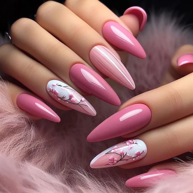 Stiletto Press-On Nägel mit floralem Design Karnz