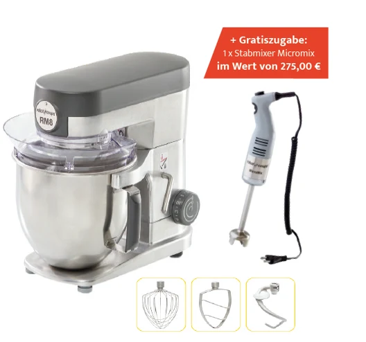 Robot-Coupe RM 8 Planetenrührmaschine 7,6 L mit 3 Edelstahl-Werkzeugen + GRATIS 1x Stabmixer Micromix