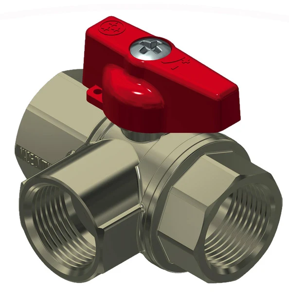 Absperrhahn, 1/2", Innengewinde, 3-weg, Aluminium, kurzer Griff