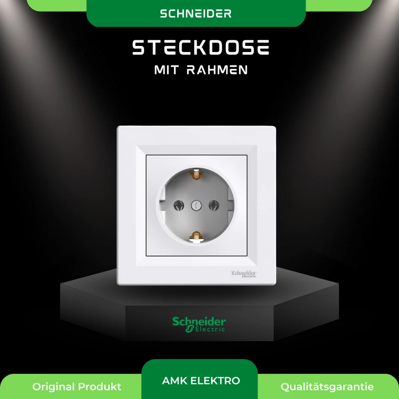 Steckdose einfach SCHUKO mit Rahmen, weiß Schneider Asfora EPH2900221