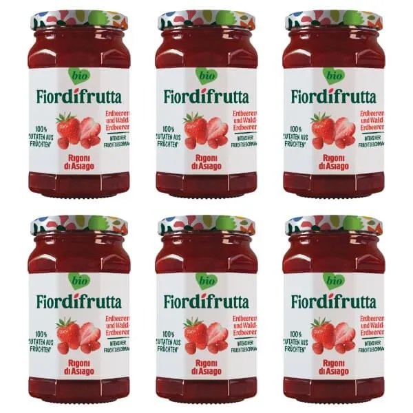 6x250g Fior di frutta Bio Erdbeer und Wald-Erdbeer Marmelade - Vorteilspack