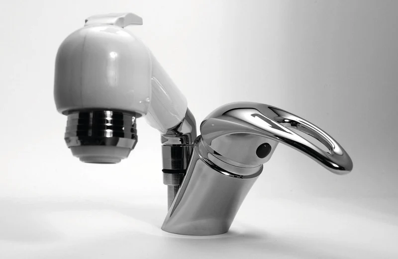 Wasserhahn, mit Dusche, Messing, verchromt