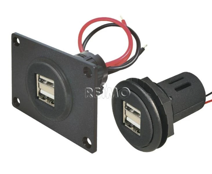 USB-Einbausteckdose Doppel-USB-A 2 × 2,5 A – 12,24 V mit Montageplatte