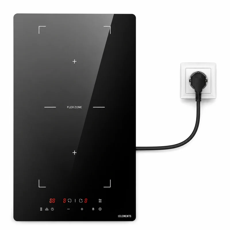 KB ELEMENTS Domino Induktionskochfeld 30 cm – 2 Zonen, Flexzone, 3500 W, Touch Control, Schuko-Stecker – Schwarz