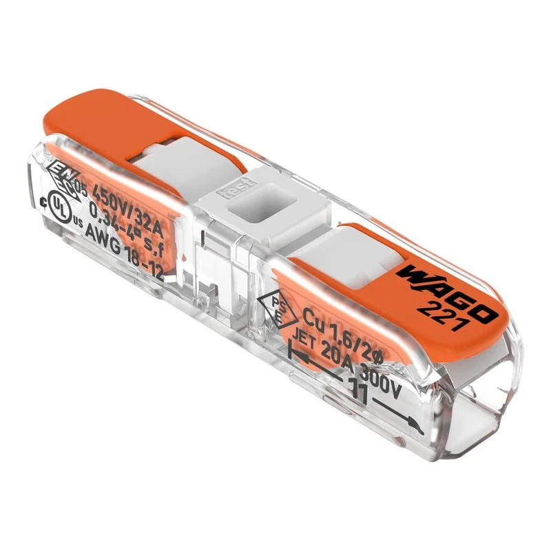 WAGO 221-2401 Inline Splicing Connector with Levers 2-Conductor 4 mm² 32 A