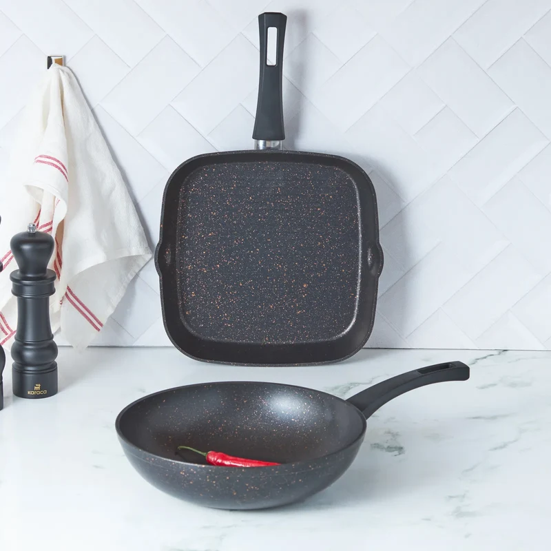 Karaca Biogranit Blackgold Wok- und Grillpfannen-Set