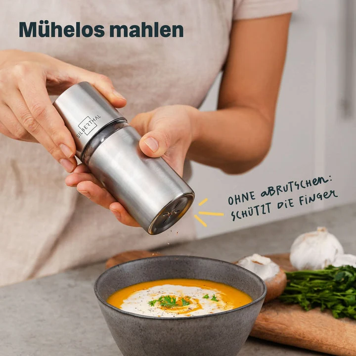 B-Ware SILBERTHAL Muskatmühle Gewürzmühle Muskatnussmühle Finecut Edelstahlbehälter227