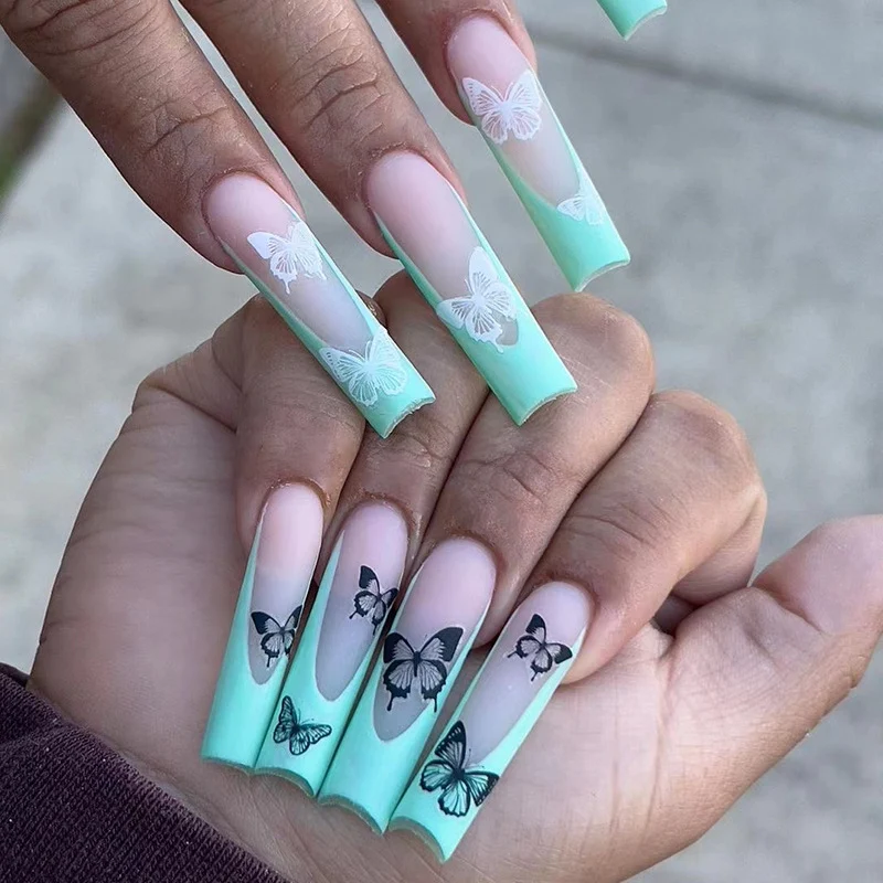 Künstliche Nagelverlängerungen mit Schmetterlingsdesign Karnz