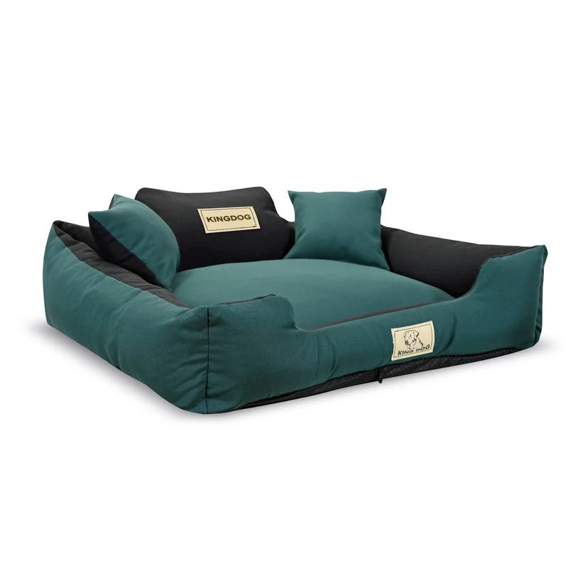 Hundebett mit Reißverschluss aus Panama Stretch MM43 Tierbett Haustierbett Zerlegbar Außenmaße: 75x65cm/Innenmaße: 60x50cm Grün KingDog Rutschfestes