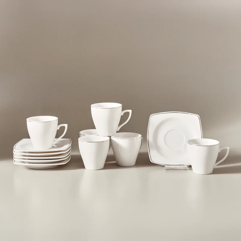 Karaca Jamie Porzellan-Espresso- und Türkische Kaffeetassen-Set, 12-teilig, für 6 Personen, 90 ml, Weiß