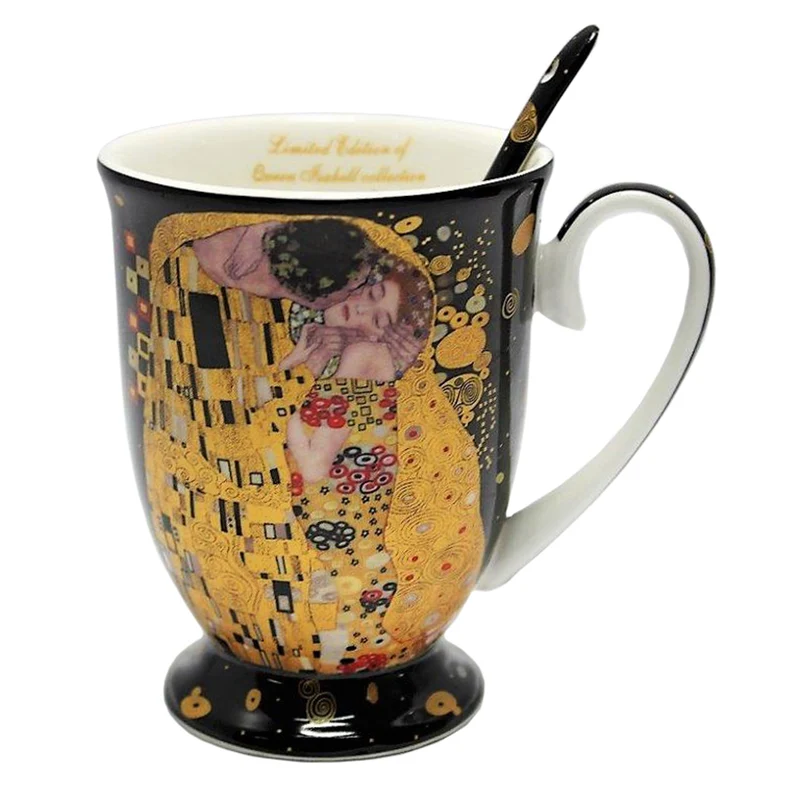Königin Isabel Porzellanbecher mit Löffel, Löffel, Klimt Kiss Motiv, 300ml, W9KL338-09121