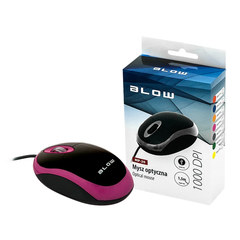 Optische Maus Blow, USB, 1000 DPI, universal, rosa, MP-20