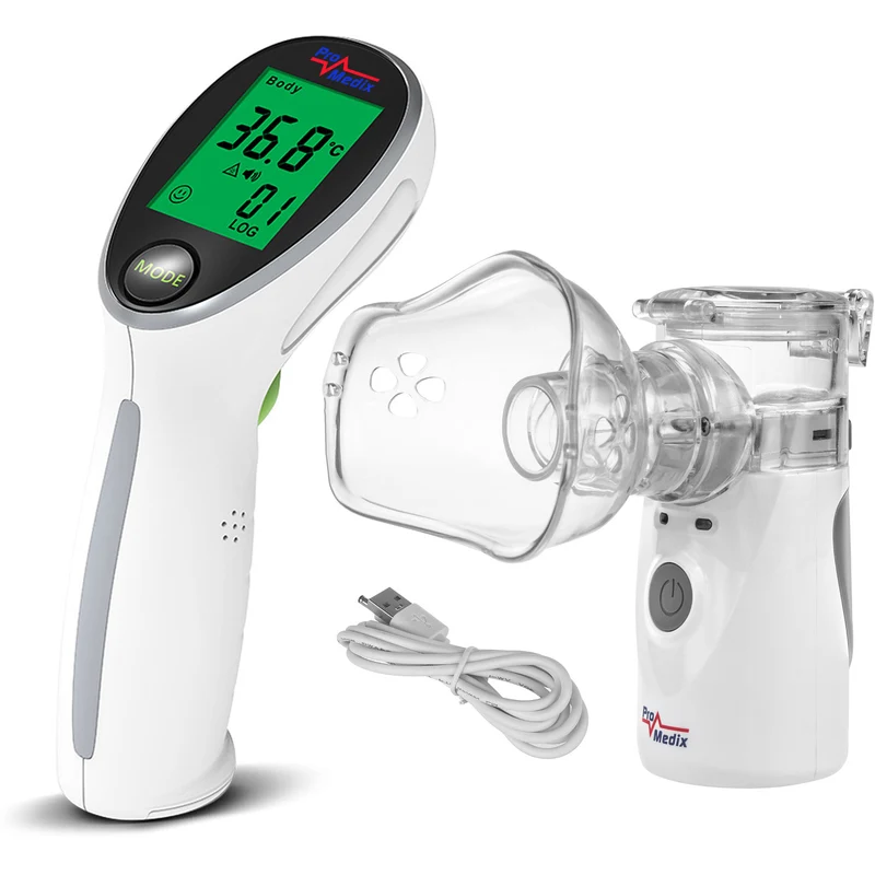 Promedix tragbarer / kabelloser Inhalator, Set mit Masken, PR-835 + Promedix PR-960 berührungsloses medizinisches Infrarot-Thermometer